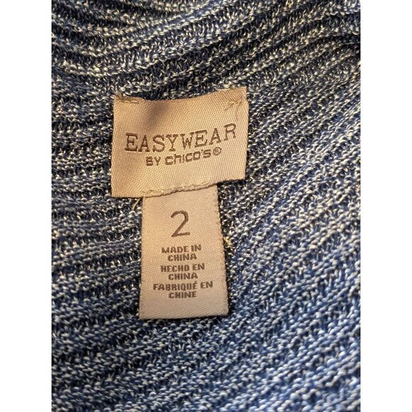 Chicos Easywear Cowl Neck Top Womens US 12 14 Blue Diagonal Stripe Pullover - Picture 6 of 8